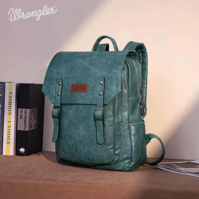 Alt view image 3 of 7 - Wrangler Laptop Backpack with USB Charging Port, Vintage Travel Work College Bookbag for Women Men
