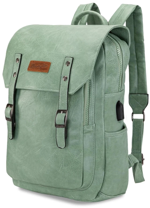 Main image of Wrangler Laptop Backpack with USB Charging Port, Vintage Travel Work College Bookbag for Women Men