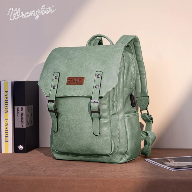 Alt view image 2 of 6 - Wrangler Laptop Backpack with USB Charging Port, Vintage Travel Work College Bookbag for Women Men