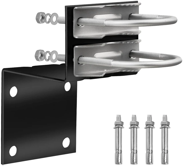 Main image of Antenna Pole Mount Bracket Kits - 1 Set Black-Coated Antenna Pole Mast Mount Bracket with Double U-Bracket Assembly + 4 Screws for Outside Home Antenna Pole Holder