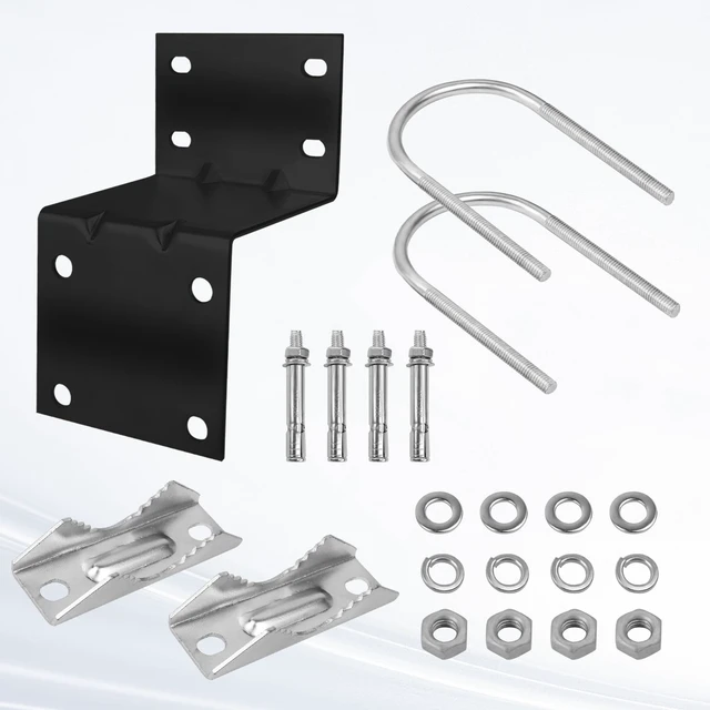 Alt view image 2 of 6 - Antenna Pole Mount Bracket Kits - 1 Set Black-Coated Antenna Pole Mast Mount Bracket with Double U-Bracket Assembly + 4 Screws for Outside Home Antenna Pole Holder