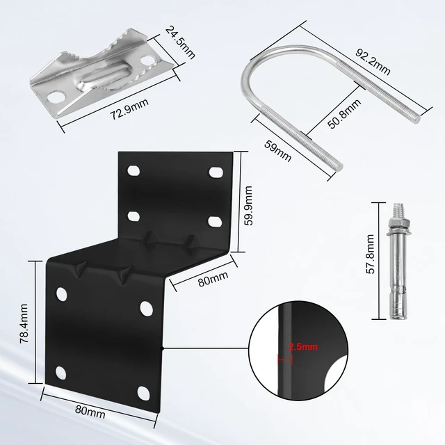 Alt view image 3 of 6 - Antenna Pole Mount Bracket Kits - 1 Set Black-Coated Antenna Pole Mast Mount Bracket with Double U-Bracket Assembly + 4 Screws for Outside Home Antenna Pole Holder