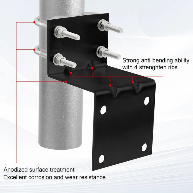 Alt view image 4 of 6 - Antenna Pole Mount Bracket Kits - 1 Set Black-Coated Antenna Pole Mast Mount Bracket with Double U-Bracket Assembly + 4 Screws for Outside Home Antenna Pole Holder