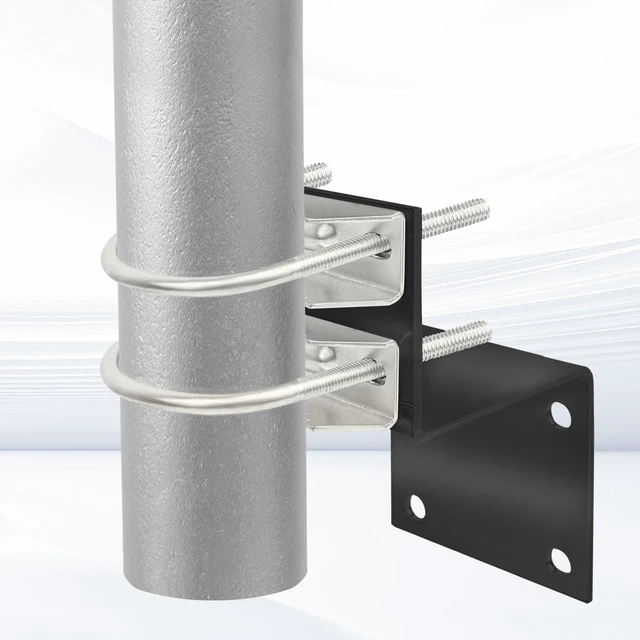 Alt view image 5 of 6 - Antenna Pole Mount Bracket Kits - 1 Set Black-Coated Antenna Pole Mast Mount Bracket with Double U-Bracket Assembly + 4 Screws for Outside Home Antenna Pole Holder
