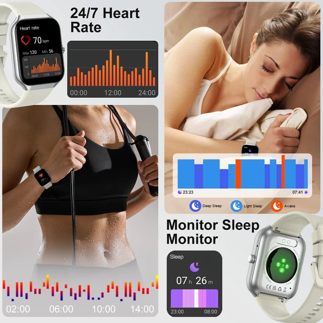 Alt view image 3 of 7 - Smart Watch 2026 NEW 1.91" Smartwatch for Men Women(Answer/Make Call),Fitness Watch with 110+ Sport Modes, Reloj Inteligente with Sleep Monitor/Heart Rate/Step/Calories/IP68,for Android iOS, Beige
