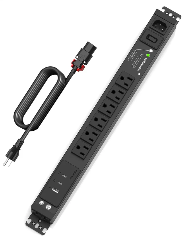 Main image of Surge Protector Power Strip, 6 Outlet PDU Power Strip, 3 USB Ports, 6 Feet 65W Fast Charging, with Switch, Mountable, Heavy Duty Power Strip Surge Protector 1800J, Auto Lock Extension Cord, 15A/1875W
