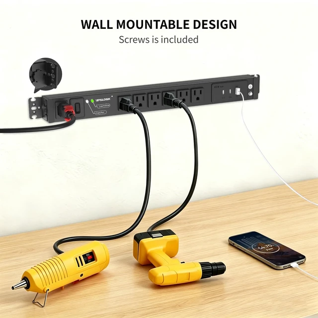 Alt view image 6 of 7 - Surge Protector Power Strip, 6 Outlet PDU Power Strip, 3 USB Ports, 6 Feet 65W Fast Charging, with Switch, Mountable, Heavy Duty Power Strip Surge Protector 1800J, Auto Lock Extension Cord, 15A/1875W