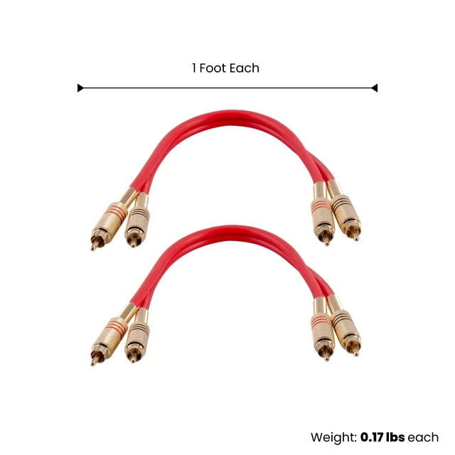 Alt view image 2 of 6 - Speakers Premium 1 Foot Dual RCA Male to Dual RCA Male Audio Patch Cables, Pack of 2, Red Color Cables, 2RCA to 2RCA Audio Cord