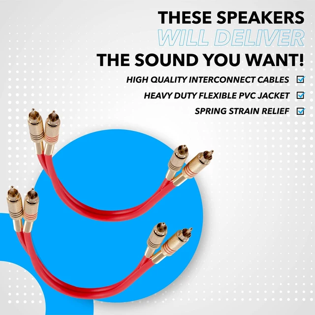 Alt view image 4 of 6 - Speakers Premium 1 Foot Dual RCA Male to Dual RCA Male Audio Patch Cables, Pack of 2, Red Color Cables, 2RCA to 2RCA Audio Cord