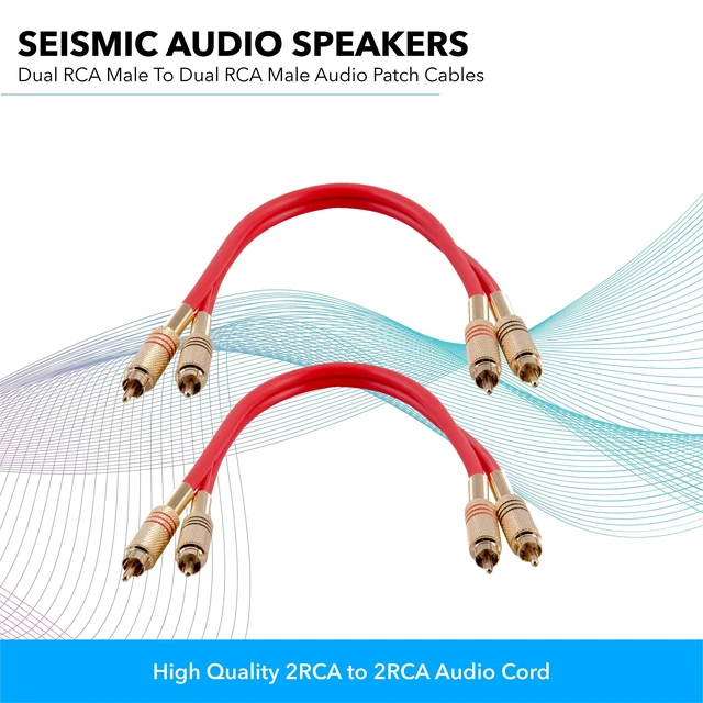 Alt view image 3 of 6 - Speakers Premium 1 Foot Dual RCA Male to Dual RCA Male Audio Patch Cables, Pack of 2, Red Color Cables, 2RCA to 2RCA Audio Cord