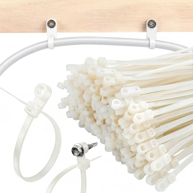 Main image of 1000 Pcs Plastic Zip Tie with Screw Hole, White Screw Zip Ties 7.5 Inch, 50lbs, with Mounting Hole, Multipurpose Cable Management, Heavy Duty, Secure Wire Organizer for Indoor Outdoor Use
