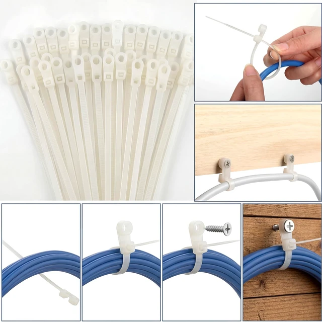 Alt view image 3 of 7 - 1000 Pcs Plastic Zip Tie with Screw Hole, White Screw Zip Ties 7.5 Inch, 50lbs, with Mounting Hole, Multipurpose Cable Management, Heavy Duty, Secure Wire Organizer for Indoor Outdoor Use