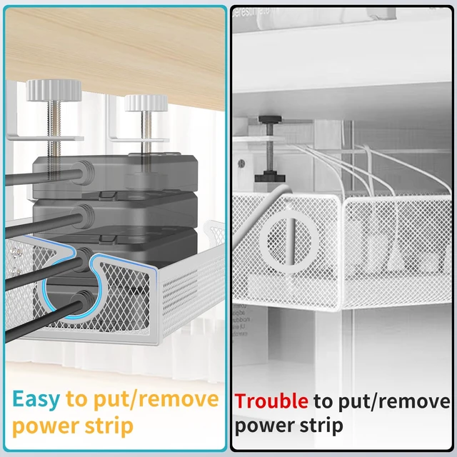 Alt view image 3 of 7 - Under Desk Cable Management Tray White, No Drill Desk Cable Management Organizer with Clamp for Desk Wire Management, PC Cord Organizer Accessories & Workspace Organizers for Office, Home(2 Pack)