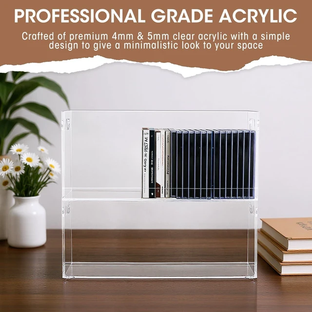 Alt view image 6 of 6 - 2 Pcs Acrylic Cd Storage Box, Stackable Holder with Handles Clear Design to Hold Cds Dvds Upright, Cutout Handles for Portability, Shelf Organizer for Media Room Office Bookshelf
