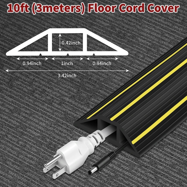 Alt view image 2 of 7 - Floor Cord Cover, 10ft Cord Covers for Wires on Floor, Extension Outdoor Cable Cover Protector, Heavy Duty PVC Duct, 3 Channels Cord Hider Floor Cable Management, Black