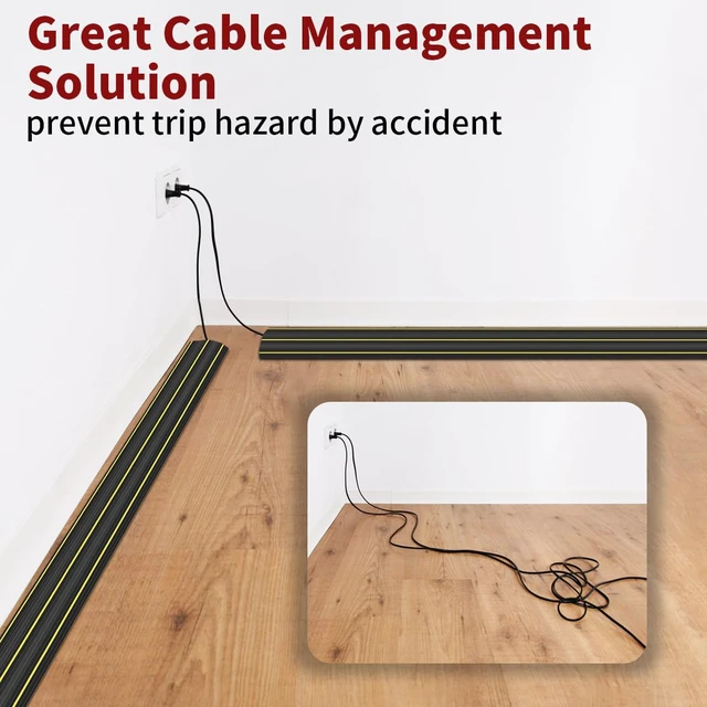 Alt view image 6 of 7 - Floor Cord Cover, 10ft Cord Covers for Wires on Floor, Extension Outdoor Cable Cover Protector, Heavy Duty PVC Duct, 3 Channels Cord Hider Floor Cable Management, Black
