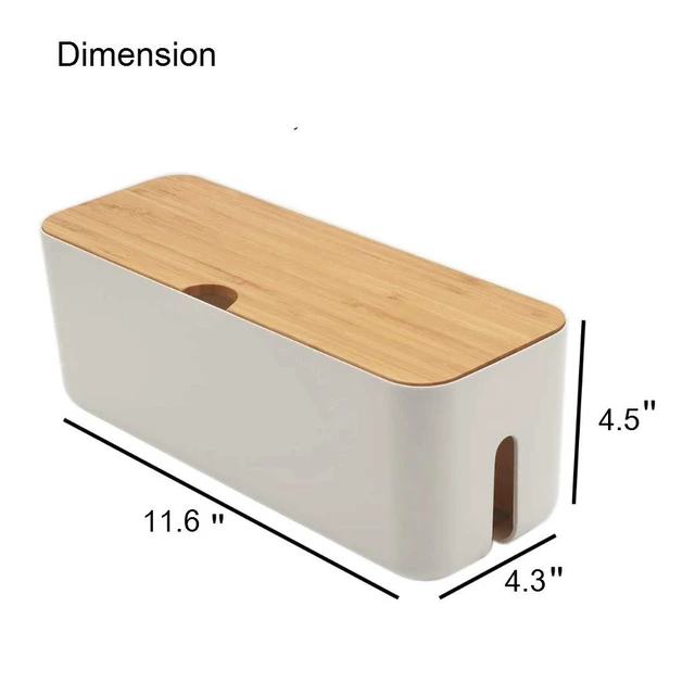 Alt view image 2 of 6 - Cable Management Box with Bamboo Lid, Small Power Strip Organizer, White Cord Organizer Box to Hide Cords, for Conceal Power Strips and Electrical Cords, for TVs, Computers, and Desks