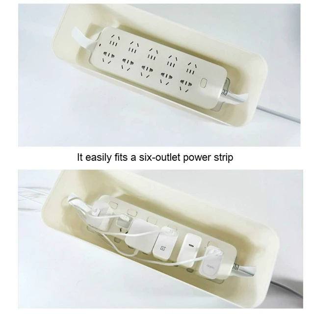 Alt view image 3 of 6 - Cable Management Box with Bamboo Lid, Small Power Strip Organizer, White Cord Organizer Box to Hide Cords, for Conceal Power Strips and Electrical Cords, for TVs, Computers, and Desks