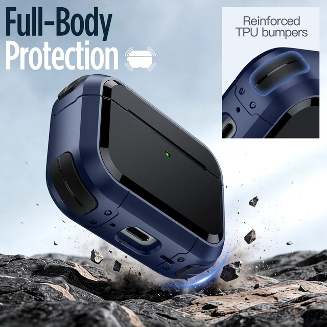 Alt view image 3 of 7 - Magnetic Case for AirPods Pro 3 with Keychain, Blue Powerful Drop Protection, Cover Compatible with MagSafe, Magnetic Lid, Front LED Visible