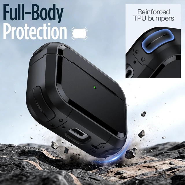 Alt view image 3 of 7 - Magnetic Case for AirPods Pro 3 with Keychain, Black Powerful Drop Protection, Cover Compatible with MagSafe, Magnetic Lid, Front LED Visible