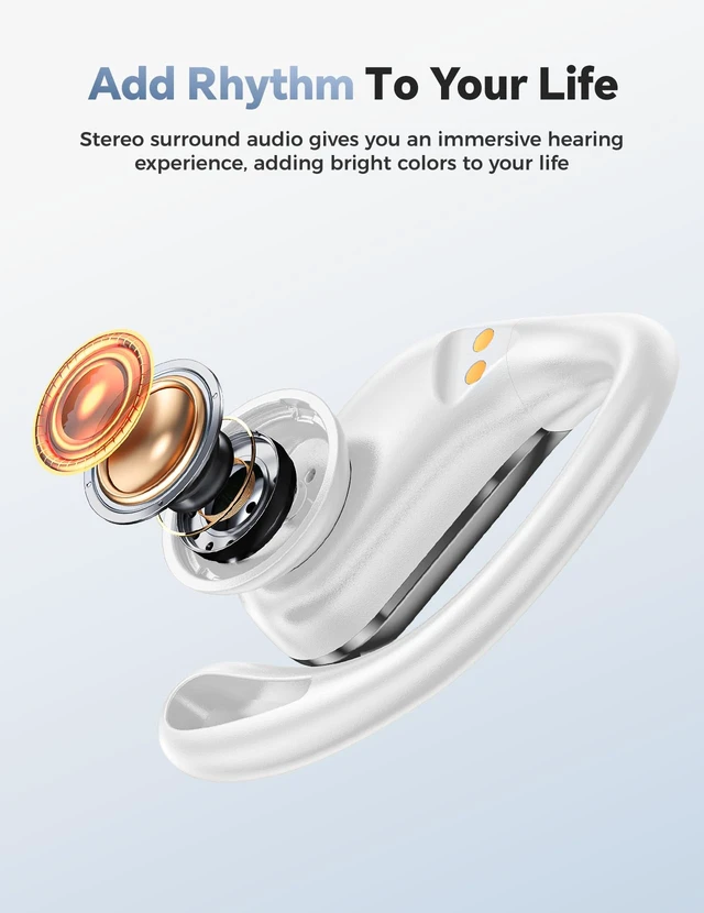 Alt view image 2 of 7 - Wireless Earbuds 40H Bluetooth 5.3 Sport Headphones with Earhooks,White Sweatproof & Waterproof,In-ear Buds Feature Easy Button & Deep Bass, Stereo Sound Device for Gym Running Workout