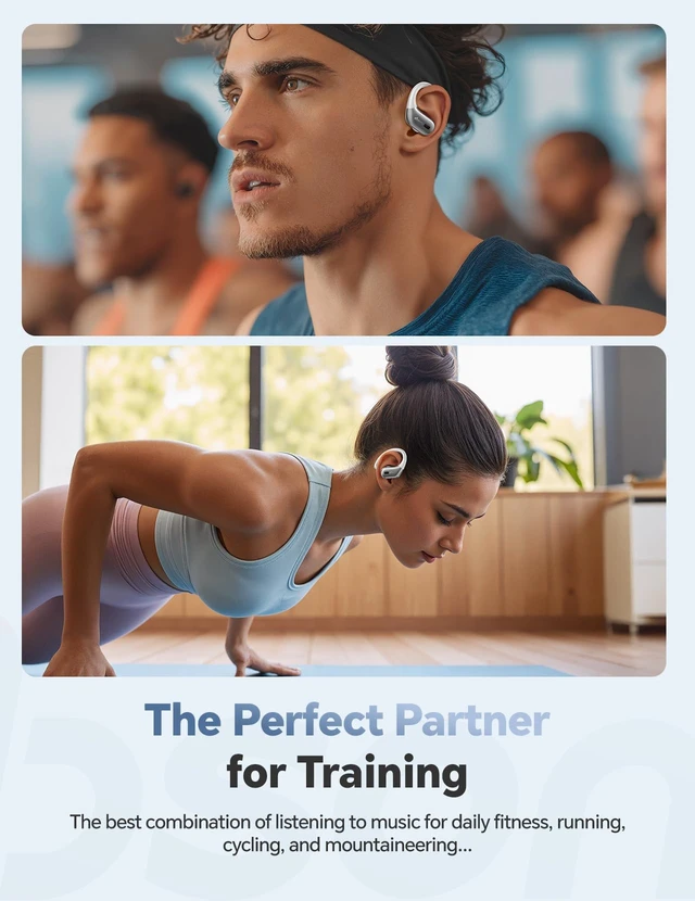 Alt view image 6 of 7 - Wireless Earbuds 40H Bluetooth 5.3 Sport Headphones with Earhooks,White Sweatproof & Waterproof,In-ear Buds Feature Easy Button & Deep Bass, Stereo Sound Device for Gym Running Workout