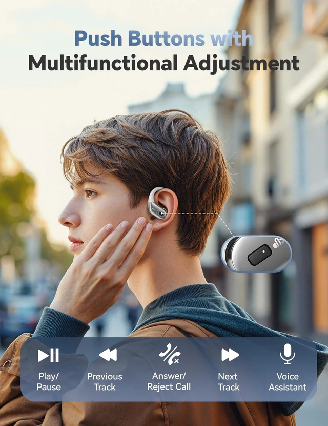 Alt view image 7 of 7 - Wireless Earbuds 40H Bluetooth 5.3 Sport Headphones with Earhooks,White Sweatproof & Waterproof,In-ear Buds Feature Easy Button & Deep Bass, Stereo Sound Device for Gym Running Workout