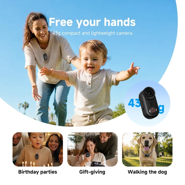 Alt view image 2 of 7 - SVGo M3 Mini Action Camera 4K Hands-Free POVs Wearable Camera(64GB) 43g Lightweight, Magnetic Quick Release, 300 Min Battery, 6-Axis EIS, 33ft Waterproof for Family Vlogging & Pet POV