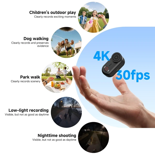 Alt view image 5 of 7 - SVGo M3 Mini Action Camera 4K Hands-Free POVs Wearable Camera(64GB) 43g Lightweight, Magnetic Quick Release, 300 Min Battery, 6-Axis EIS, 33ft Waterproof for Family Vlogging & Pet POV