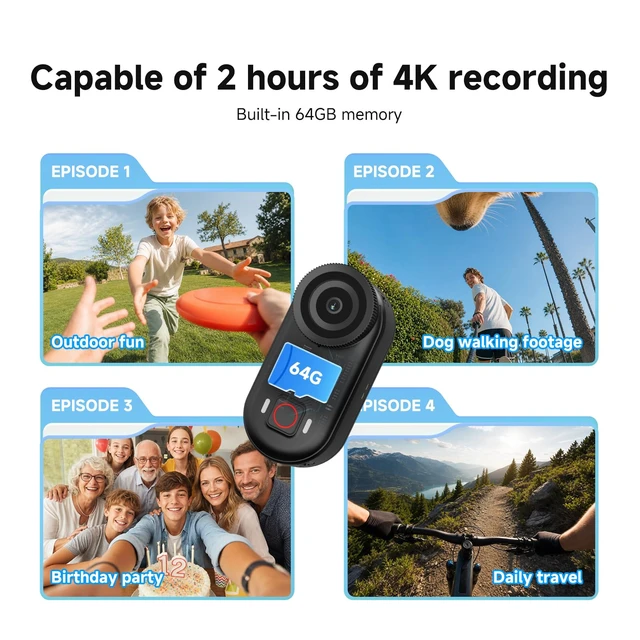 Alt view image 7 of 7 - SVGo M3 Mini Action Camera 4K Hands-Free POVs Wearable Camera(64GB) 43g Lightweight, Magnetic Quick Release, 300 Min Battery, 6-Axis EIS, 33ft Waterproof for Family Vlogging & Pet POV