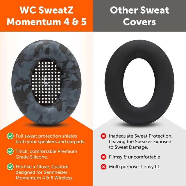 Alt view image 3 of 7 - SweatZ Momentum 4 & 5 - Patented Covers for Sennheiser Momentum Wireless Made by Wicked Cushions Made with Premium Silicone, Sweatproof & Easily Washable Black Camo