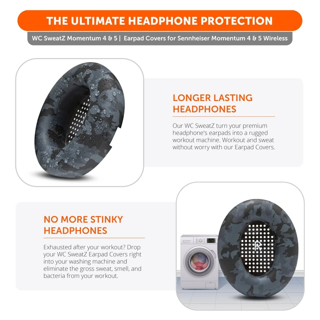 Alt view image 5 of 7 - SweatZ Momentum 4 & 5 - Patented Covers for Sennheiser Momentum Wireless Made by Wicked Cushions Made with Premium Silicone, Sweatproof & Easily Washable Black Camo