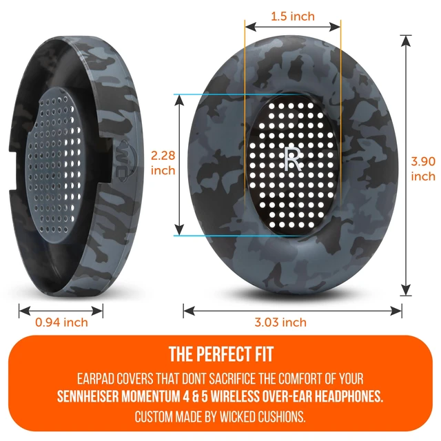 Alt view image 6 of 7 - SweatZ Momentum 4 & 5 - Patented Covers for Sennheiser Momentum Wireless Made by Wicked Cushions Made with Premium Silicone, Sweatproof & Easily Washable Black Camo