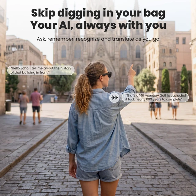 Alt view image 4 of 7 - AI Smart Glasses, Video Recording, Real-Time Voice Translator, Open-Ear Audio, Bluetooth & Voice Assistant, Wearable Camera Sunglasses
