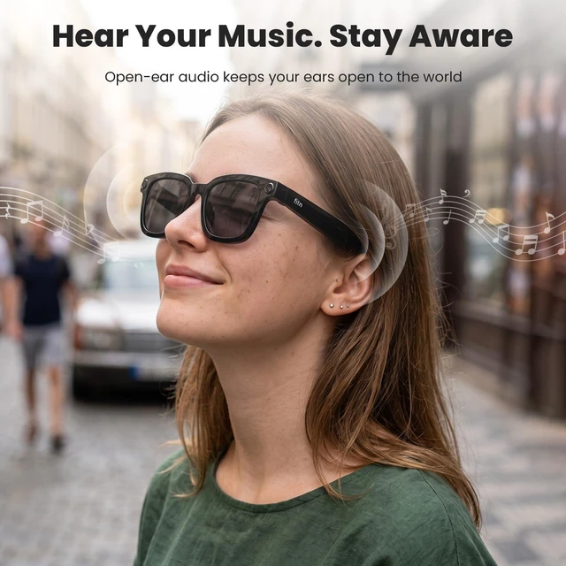 Alt view image 5 of 7 - AI Smart Glasses, Video Recording, Real-Time Voice Translator, Open-Ear Audio, Bluetooth & Voice Assistant, Wearable Camera Sunglasses