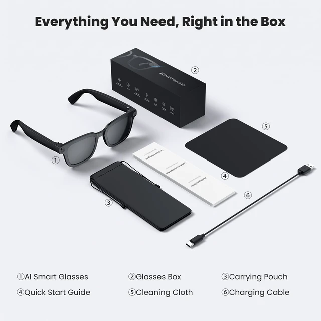 Alt view image 7 of 7 - AI Smart Glasses, Video Recording, Real-Time Voice Translator, Open-Ear Audio, Bluetooth & Voice Assistant, Wearable Camera Sunglasses