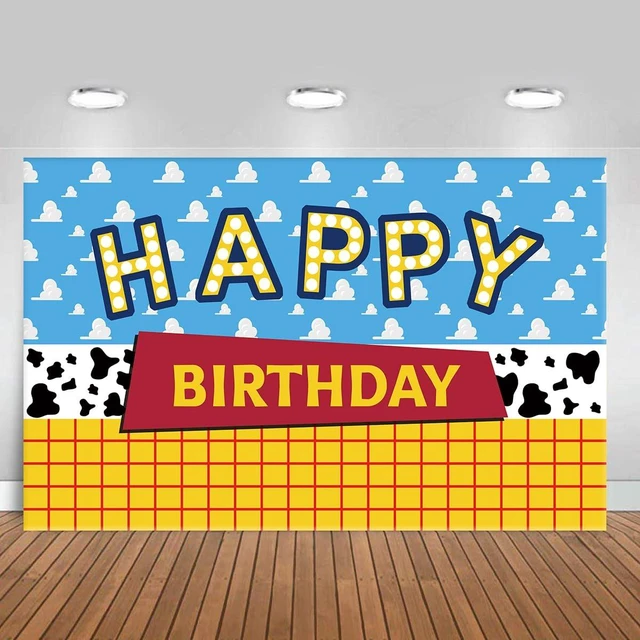 Main image of Cartoon Toy Inspired Story Birthday Backdrop Blue Sky White Clouds Boy Birthday Banner Kids Party Cake Table Decorations Background Photo Booth Prop5X3FT