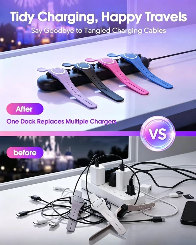 Alt view image 5 of 7 - 4-in-1 Magic Band+ Charging Station for Disney MagicBand Plus Charger, Dock 90-Min Fast Charge 4 Bands, No More Taking Turns, Portable USB-C Dock for Disneyland Family Trip Essentials