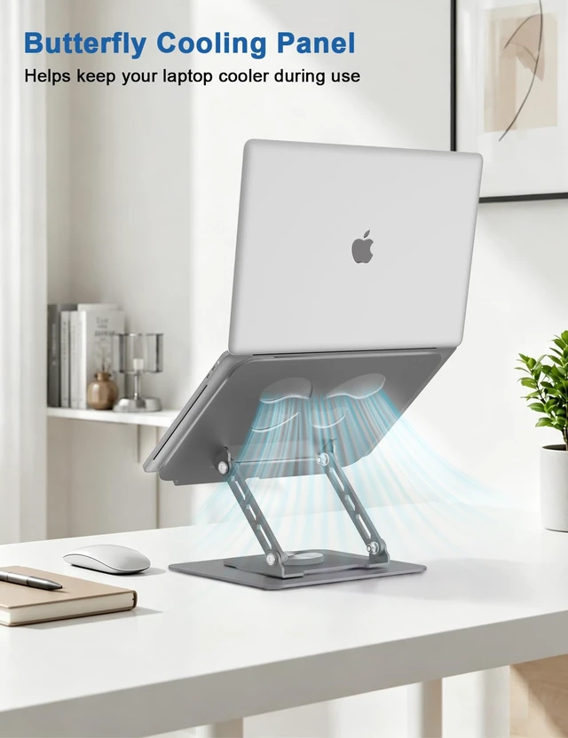 Alt view image 5 of 7 - Adjustable Laptop Stand for Desk - 360° Rotating Laptop Riser, Ergonomic Computer Stand Foldable Holder Compatible with MacBook Pro/Air, HP, Dell, Lenovo and Tablets Up to 16", Gray