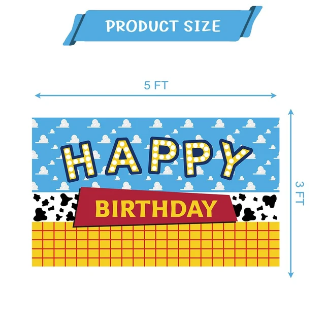 Alt view image 2 of 6 - Cartoon Toy Inspired Story Birthday Backdrop Blue Sky White Clouds Boy Birthday Banner Kids Party Cake Table Decorations Background Photo Booth Prop5X3FT