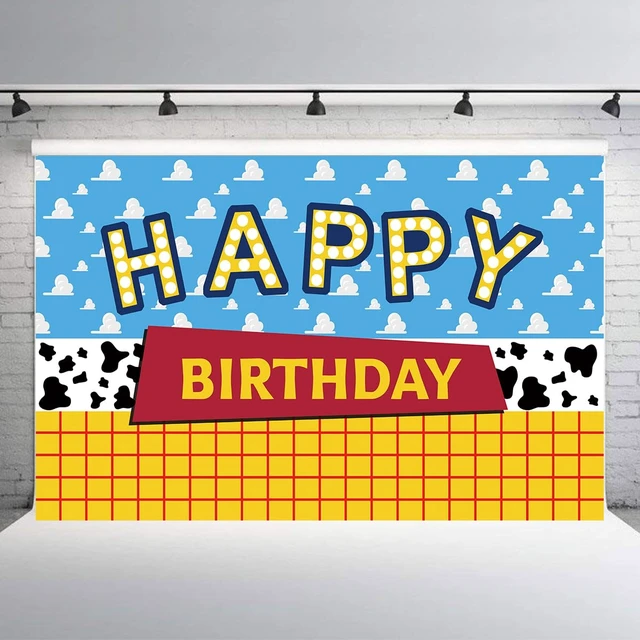 Alt view image 3 of 6 - Cartoon Toy Inspired Story Birthday Backdrop Blue Sky White Clouds Boy Birthday Banner Kids Party Cake Table Decorations Background Photo Booth Prop5X3FT