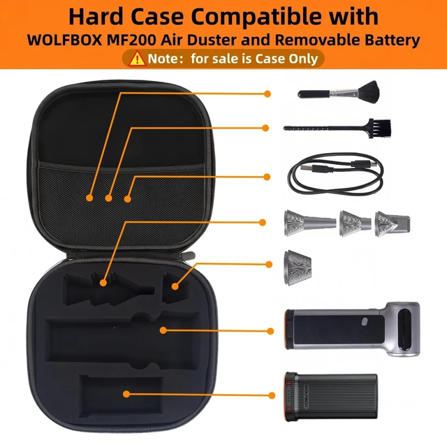 Alt view image 2 of 7 - Travel Case Compatible with WOLFBOX MF200 Compressed Air Duster and Battery Pack - Custom Foam Organizer for Blower Tool & Accessories (Only Case) (Black)