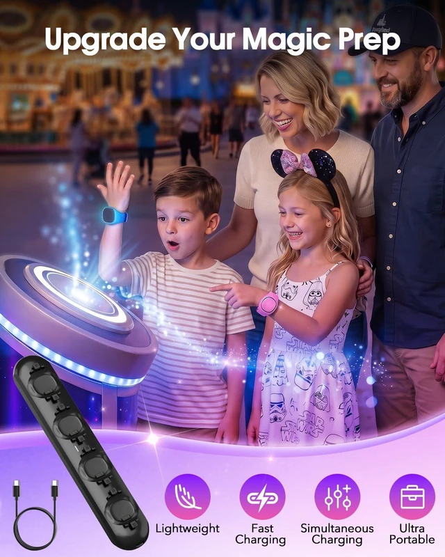 Alt view image 7 of 7 - 4-in-1 Magic Band+ Charging Station for Disney MagicBand Plus Charger, Dock 90-Min Fast Charge 4 Bands, No More Taking Turns, Portable USB-C Dock for Disneyland Family Trip Essentials
