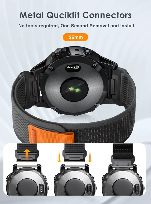 Alt view image 2 of 7 - Quickfit 26mm Watch Bands Compatible with Garmin Fenix 9/8 51mm/7X/6X Band Nylon Sports Adjustable Straps for Garmin Fenix 9 8/9 8 Pro 51mm/7X Pro/6X Pro/5X Plus/3/3HR/Tactix Delta