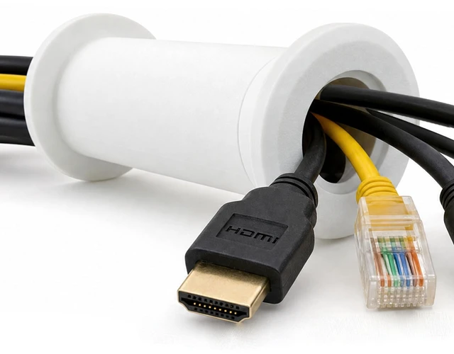 Main image of 2-Inch Wall Cable Pass-Through Grommet for 2x4 Drywall, White Paintable Port for HDMI Ethernet Coax USB-C, 5 1/4 - 8 1/2