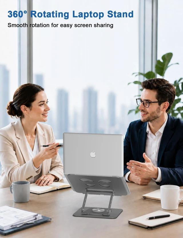 Alt view image 7 of 7 - Adjustable Laptop Stand for Desk - 360° Rotating Laptop Riser, Ergonomic Computer Stand Foldable Holder Compatible with MacBook Pro/Air, HP, Dell, Lenovo and Tablets Up to 16", Gray