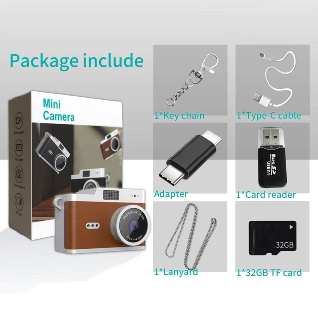 Alt view image 7 of 7 - Keychain Digital Camera,Mini Digital Camera with 32GB Card,Video Recording,Bag Charms, Compact Micro Thumb Camera,Photography Cameras for Beginners Teens and Adults (Brown)
