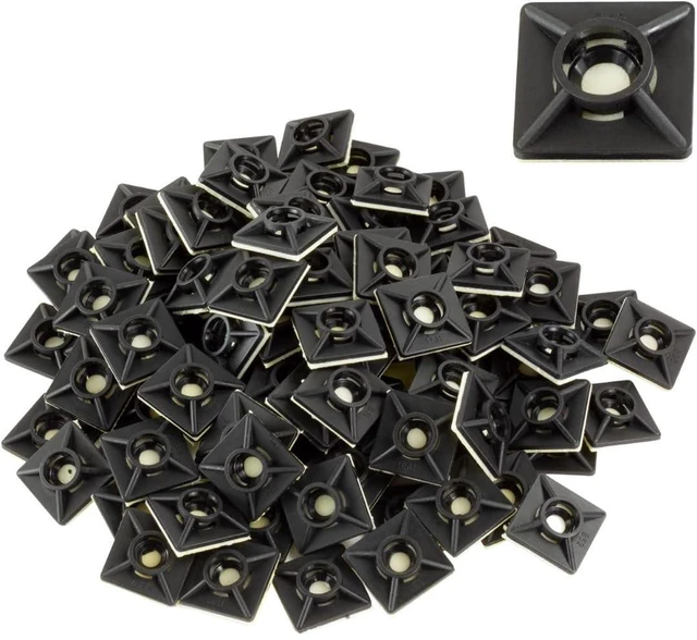 Main image of Black Adhesive Zip Tie Mounts 100 Pack, 3/4 Inch Mounting squares Self-Adhesive Cable Tie Mount Bases for Wire Bundling - UV Resistant Zip Tie Anchors, No Drilling Needed
