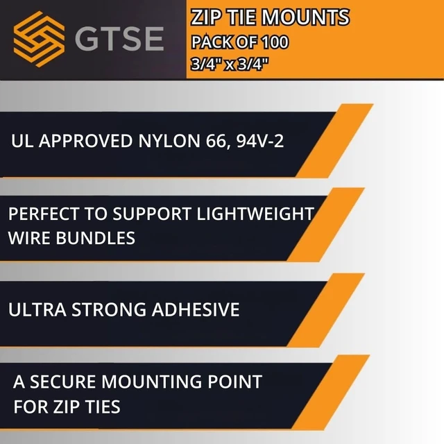 Alt view image 6 of 7 - Black Adhesive Zip Tie Mounts 100 Pack, 3/4 Inch Mounting squares Self-Adhesive Cable Tie Mount Bases for Wire Bundling - UV Resistant Zip Tie Anchors, No Drilling Needed