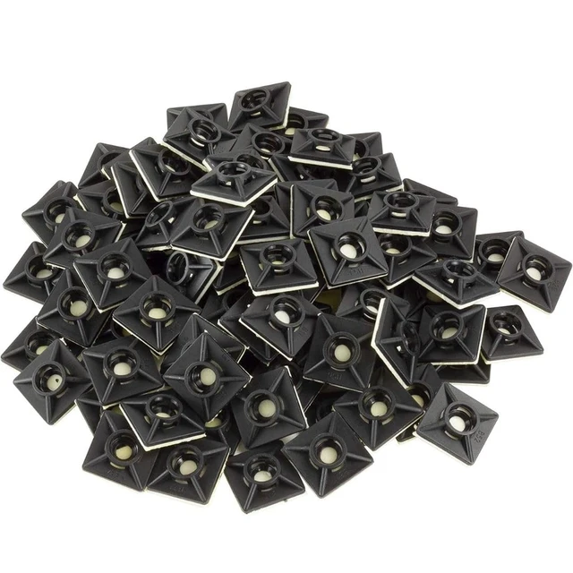 Alt view image 4 of 7 - Black Adhesive Zip Tie Mounts 100 Pack, 3/4 Inch Mounting squares Self-Adhesive Cable Tie Mount Bases for Wire Bundling - UV Resistant Zip Tie Anchors, No Drilling Needed